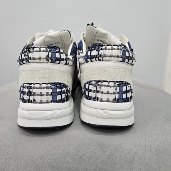 CHANEL White and Navy Tweed Athletic Sneakers - Picture 3 of 7